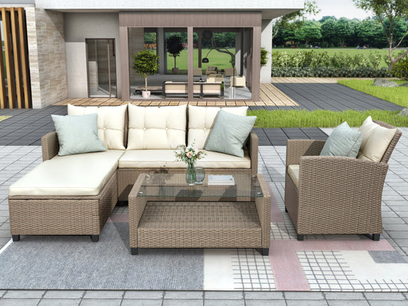 PX11- Outdoor;  Patio Furniture Sets;  4 Piece Conversation Set Wicker Ratten Sectional Sofa with Seat Cushions - Likeshoppe 