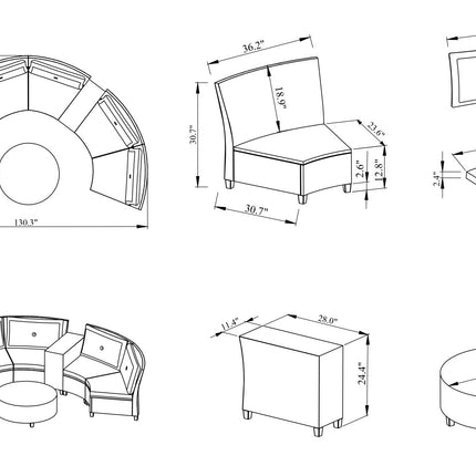 PX3- 6 - Person Fan-shaped Rattan Suit Combination with Cushions and Table,Suitable for Garden - Likeshoppe 