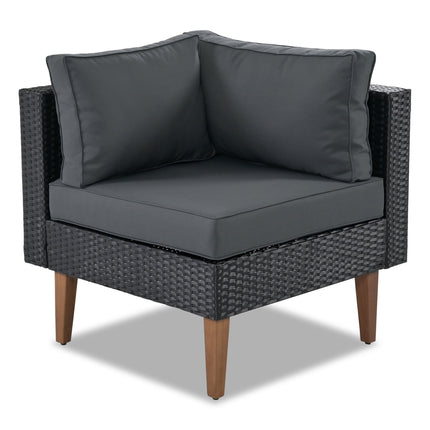 PX6- 4-pieces Outdoor Wicker Sofa Set;  Patio Furniture with Colorful Pillows;  L-shape sofa set;  Gray cushions and Black Rattan - Likeshoppe 
