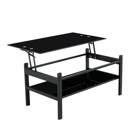 C6- Glass Lift Top Coffee Table;  Modern Simple 2-Layer Tempered Glass Coffee Table for Living Room;  Black - Likeshoppe 