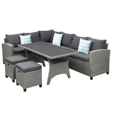 PX18- Patio Furniture Set;  5 Piece Outdoor Conversation Set;  Dining Table Chair with Ottoman and Throw Pillows - Likeshoppe 