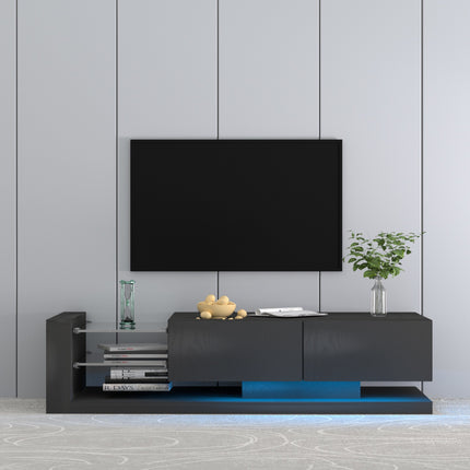 TV8- TV Console with Storage Cabinets, Full RGB Color 31 Modes Changing Lights Remote RGB LED TV Stand, Modern Entertainment Center (Black, for 75 inches TV) - Likeshoppe 
