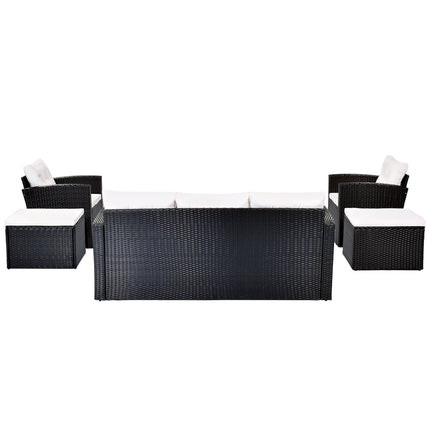 PX19- (6-piece All-Weather Wicker) PE rattan Patio Outdoor Dining Conversation Sectional Set with coffee table, wicker sofas, ottomans, removable cushions - Likeshoppe 