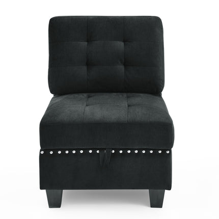 U shape Modular Sectional Sofa; DIY Combination; includes Four Single Chair and Two Corner; Black Velvet - Likeshoppe 