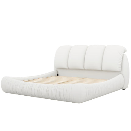 BR4- King Size Luxury Upholstered Bed With Thick Headboard, Leather King Bed with Oversized Padded Backrest, White(Expect Arrive date 2024/2/15) - Likeshoppe 