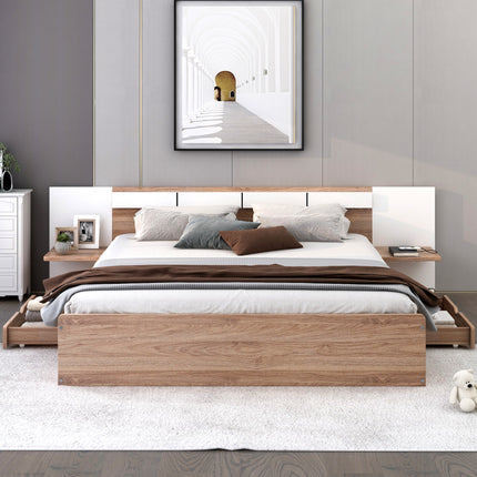 PF5- Queen Size Platform Bed with Headboard, Drawers, Shelves, USB Ports and Sockets - Likeshoppe 
