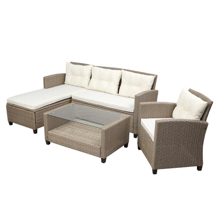 PX11- Outdoor;  Patio Furniture Sets;  4 Piece Conversation Set Wicker Ratten Sectional Sofa with Seat Cushions - Likeshoppe 