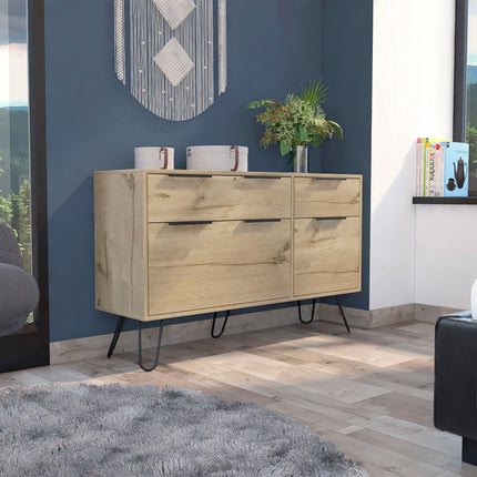 PD14- Monaco Double Dresser; Four Drawers; Superior Top; Hairpin Legs - Likeshoppe 