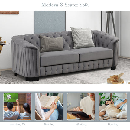 F1 82\" Mid Century Modern Sofa with Rubber Wood Legs; Velvet Upholstered Sofa Couch; Sofa with Thick Removable Seat Cushion;  3 Seater Sofa Couch for Living Room - Likeshoppe 