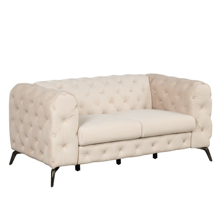F7- 63" Velvet Upholstered Loveseat Sofa,Modern Loveseat Sofa with Button Tufted Back,2-Person Loveseat Sofa Couch for Living Room,Bedroom,or Small Space,Beige - Likeshoppe 