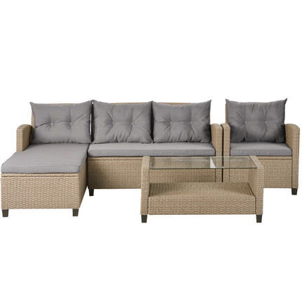 PX11- Outdoor;  Patio Furniture Sets;  4 Piece Conversation Set Wicker Ratten Sectional Sofa with Seat Cushions - Likeshoppe 