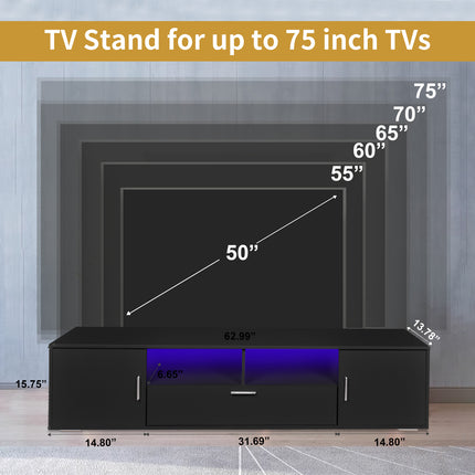 TV9- Modern TV stand with LED Lights Entertainment Center TV cabinet with Storage for Up to 75 inch for Gaming Living Room Bedroom - Likeshoppe 