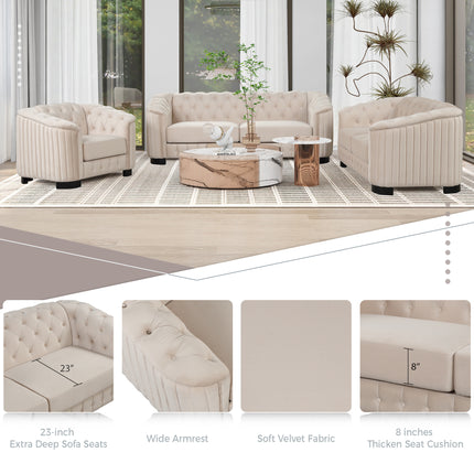F1 82\" Mid Century Modern Sofa with Rubber Wood Legs; Velvet Upholstered Sofa Couch; Sofa with Thick Removable Seat Cushion;  3 Seater Sofa Couch for Living Room - Likeshoppe 