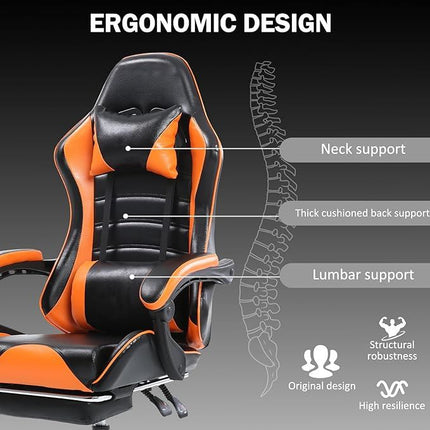 PM1- Ergonomic Gaming Chair for Adults, Comfortable Computer Chair for Heavy People, Adjustable Height Office Desk Chair with Wheels, Breathable Leather Video Game Chairs - Likeshoppe 