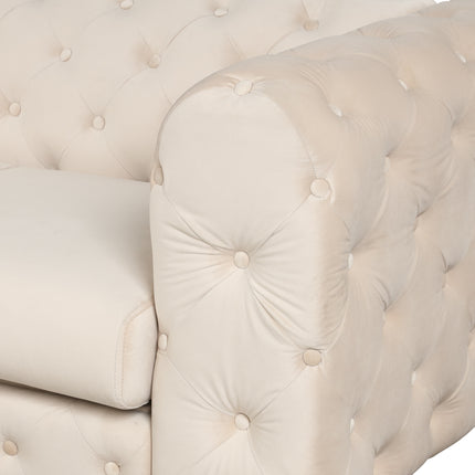 F7- 63" Velvet Upholstered Loveseat Sofa,Modern Loveseat Sofa with Button Tufted Back,2-Person Loveseat Sofa Couch for Living Room,Bedroom,or Small Space,Beige - Likeshoppe 