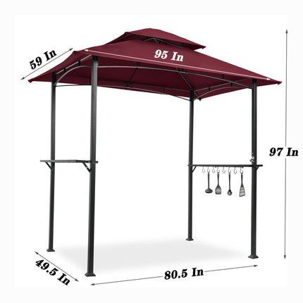 AG12- Outdoor Grill Gazebo 8 x 5 Ft;  Shelter Tent;  Double Tier Soft Top Canopy and Steel Frame with hook and Bar Counters - Likeshoppe 