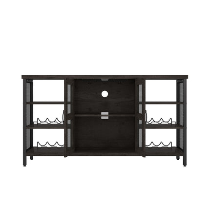 CB1- Wine Bar Cabinet for Liquor and Glasses, Rustic Wood Wine Bar Cabinet with Storage , Multifunctional Floor Wine Cabinet for Living Room(55 Inch, Black Gray) - Likeshoppe 