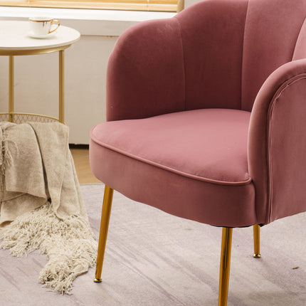 AC1- Shell Shape Velvet Fabric Armchair Accent Chair With Gold Legs For Living Room Bedroom - Likeshoppe 