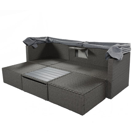 PX2- Outdoor Patio Rectangle Daybed with Retractable Canopy, Wicker Furniture Sectional Seating with Washable Cushions, Backyard, Porch - Likeshoppe 