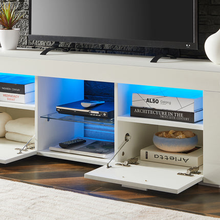 TV6- White morden TV Stand with LED Lights,high glossy front TV Cabinet,can be assembled in Lounge Room, Living Room or Bedroom,color:WHITE - Likeshoppe 