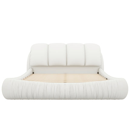 BR4- King Size Luxury Upholstered Bed With Thick Headboard, Leather King Bed with Oversized Padded Backrest, White(Expect Arrive date 2024/2/15) - Likeshoppe 