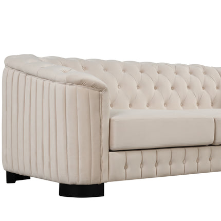 F1 82\" Mid Century Modern Sofa with Rubber Wood Legs; Velvet Upholstered Sofa Couch; Sofa with Thick Removable Seat Cushion;  3 Seater Sofa Couch for Living Room - Likeshoppe 