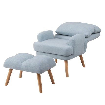 AF1- Accent Chair with Ottoman Set;  Fabric Armchair with Wood Legs and Adjustable Backrest ;  Mid Century Modern Comfy Lounge Chair for Living Room;  Bedroom;  Reading Room and Study - Likeshoppe 