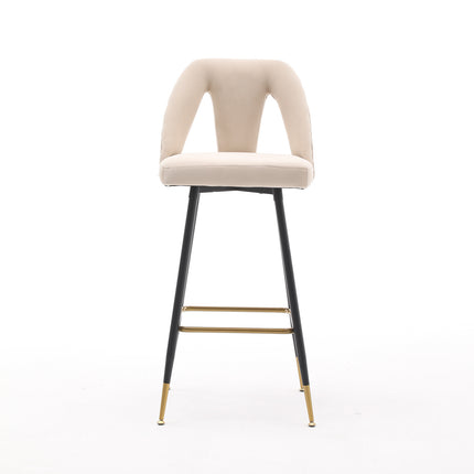 BS6- Collection Modern | Contemporary Velvet Upholstered  28\\" Bar Stool & Counter Stools with Nailheads and Gold Tipped Black Metal Legs,Set of 2 - Likeshoppe 