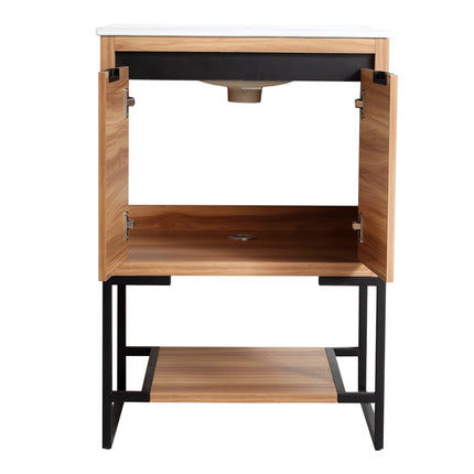 PT6- 24 inches Wood Freestanding Bathroom Vanity Combo with Integrated Ceramic Sink and 2 Soft Close Doors - Likeshoppe 