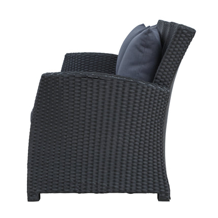 PX17- Outdoor Patio Furniture Set 4-Piece Conversation Set Black Wicker Furniture Sofa Set with Dark Grey Cushions - Likeshoppe 