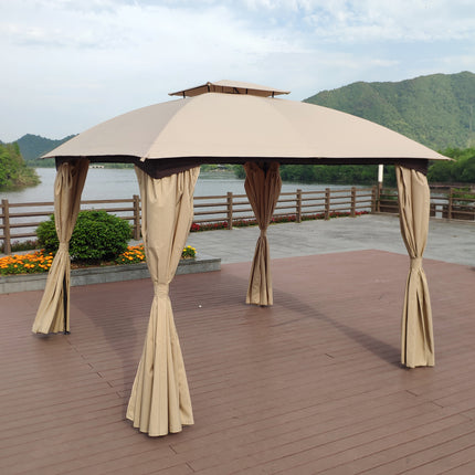 AG11- 10x10 Ft Outdoor Patio Garden Gazebo Canopy;  Outdoor Shading;  Gazebo Tent With Curtains - Likeshoppe 