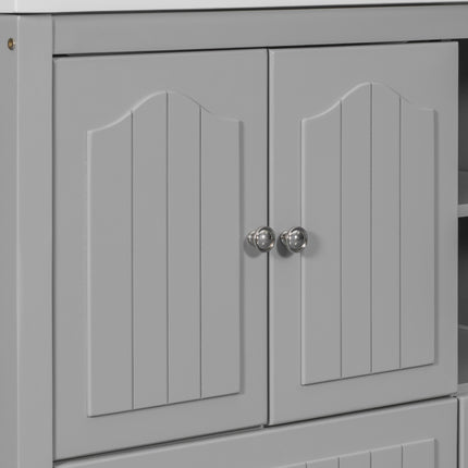 PT1- 36\\" Bathroom Vanity with Ceramic Basin;  Bathroom Storage Cabinet with Two Doors and Drawers;  Solid Frame;  Metal Handles - Likeshoppe 