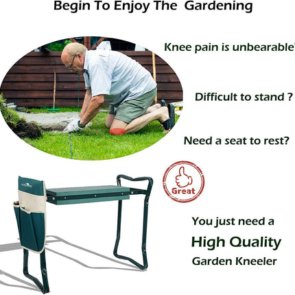 AH6-  Garden Kneeler & Seat Folding Multi-Functional Steel Garden Stool with Tool Bag EVA Kneeling Pad - Likeshoppe 