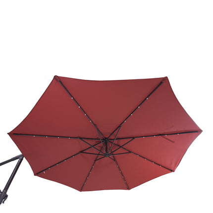 PZ3- 10 FT Solar LED Patio Outdoor Umbrella Hanging Cantilever Umbrella Offset Umbrella Easy Open Adustment with 32 LED Lights - Likeshoppe 