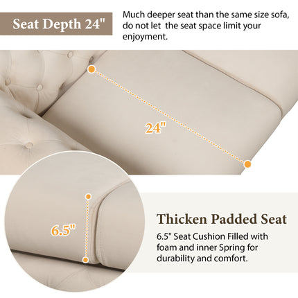 F7- 63" Velvet Upholstered Loveseat Sofa,Modern Loveseat Sofa with Button Tufted Back,2-Person Loveseat Sofa Couch for Living Room,Bedroom,or Small Space,Beige - Likeshoppe 