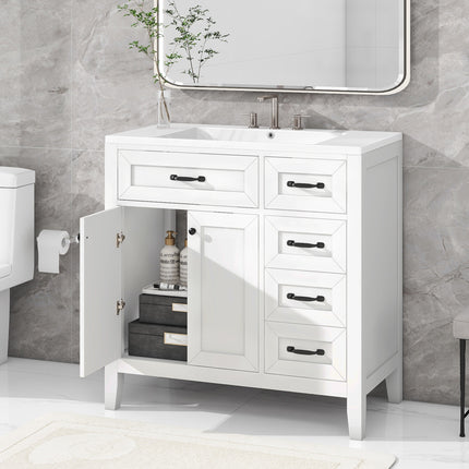 PT8- 36' Bathroom Vanity with Sink Combo;  White Bathroom Cabinet with Drawers;  Solid Frame and MDF Board - Likeshoppe 