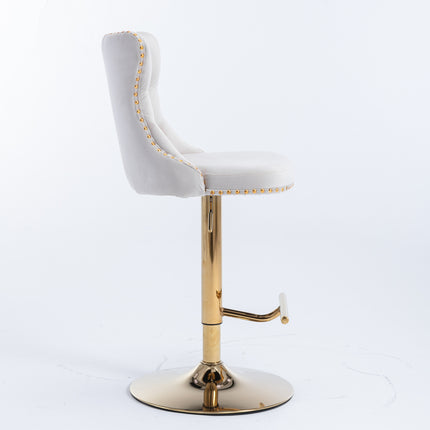 BS3- Furniture,Golden Swivel Velvet Barstools Adjusatble Seat Height from 25-33 Inch, Modern Upholstered Bar Stools with Backs Comfortable Tufted for Home Pub and Kitchen Island - Likeshoppe 