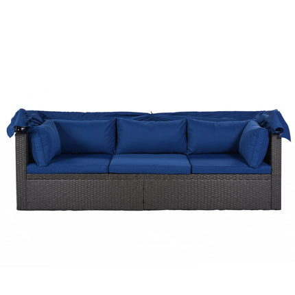 PX2- Outdoor Patio Rectangle Daybed with Retractable Canopy, Wicker Furniture Sectional Seating with Washable Cushions, Backyard, Porch - Likeshoppe 