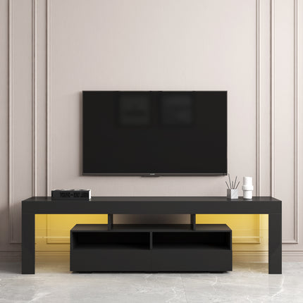 TV22- Living Room Furniture TV Stand Cabinet with 2 Drawers & 2 open shelves,20-color RGB LED lights with remote,Black - Likeshoppe 