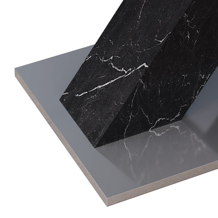 DT3- Modern Square Dining Table;  Stretchable;  Printed Black/white Marble Table Top+MDF X-Shape Table Leg with Metal Base - Likeshoppe 