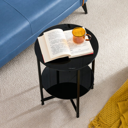 ST4- 2-layer Tempered Glass End Table;  Round Coffee Table for Bedroom Living Room Office - Likeshoppe 