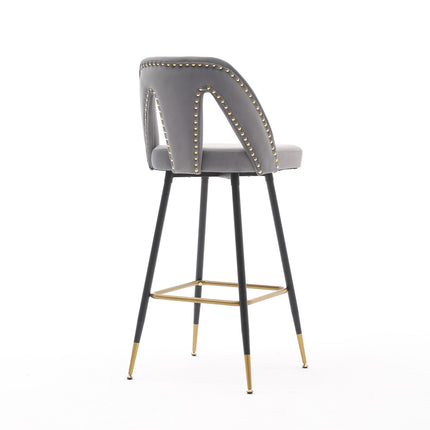 BS6- Collection Modern | Contemporary Velvet Upholstered  28\\" Bar Stool & Counter Stools with Nailheads and Gold Tipped Black Metal Legs,Set of 2 - Likeshoppe 