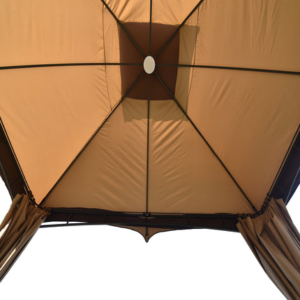AG3- 10ft W*12ft L Outdoor Double Vents Gazebo Patio Metal Canopy with Screen and LED Lights for Backyard, Poolside, Brown - Likeshoppe 