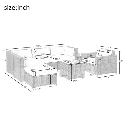 PX10- 8 Piece Rattan Sectional Seating Group with Cushions;  Patio Furniture Sets;  Outdoor Wicker Sectional - Likeshoppe 
