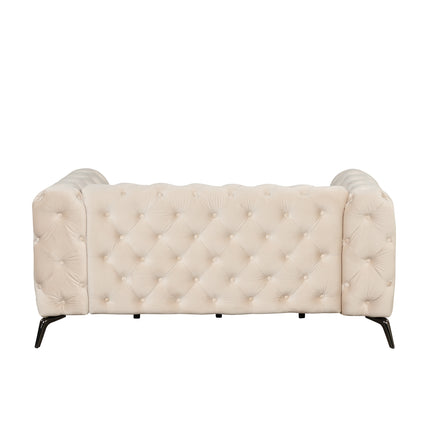 F7- 63" Velvet Upholstered Loveseat Sofa,Modern Loveseat Sofa with Button Tufted Back,2-Person Loveseat Sofa Couch for Living Room,Bedroom,or Small Space,Beige - Likeshoppe 