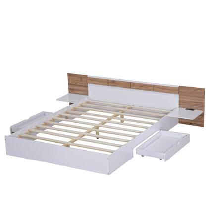 PF5- Queen Size Platform Bed with Headboard, Drawers, Shelves, USB Ports and Sockets - Likeshoppe 