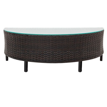 PX16- 5 Pieces All-Weather Brown PE Rattan Wicker Sofa Set Outdoor Patio Sectional Furniture Set Half-Moon Sofa Set with Tempered Glass Table - Likeshoppe 