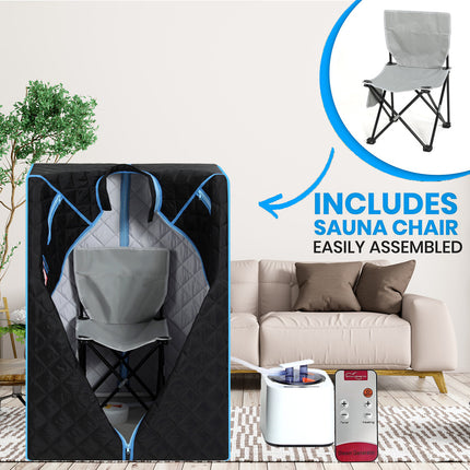 AK7- Portable Half body Black Steam Sauna Tent for Personal Relaxation;  Detox and Therapy at home.PVC Pipe Connector Easy to Install.Fast heating with FCC Certification - Likeshoppe 