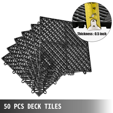 AJ4- VEVOR Tiles Interlocking 50 PCS Black, Drainage Tiles 12x12x0.5 Inches, Deck Tiles Outdoor Floor Tiles, Outdoor Interlocking Tiles, Deck Flooring for Pool Shower Bathroom Deck Patio Garage - Likeshoppe 