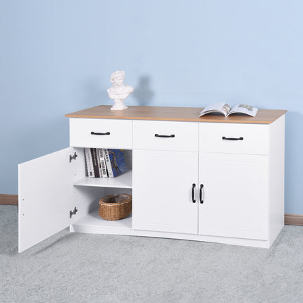 PC4- White Buffet Cabinet with Storage;  Kitchen Sideboard with 3 Doors and 3 Drawers;  Coffee Bar Cabinet;  Storage Cabinet Console Table for Living Room - Likeshoppe 